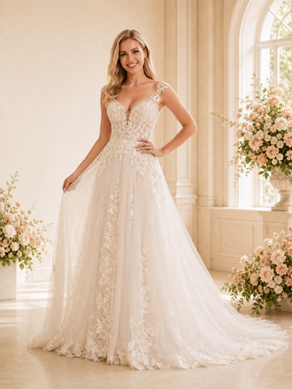 ChicSew Beautiful V-Neck A-Line Lace Tulle Maxi Wedding Dresses Online