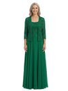 ChicSew Long Sleeve Lace Jacket Lace Beaded Long Chiffon Casual Mother Of The Bride And Groom Dresses