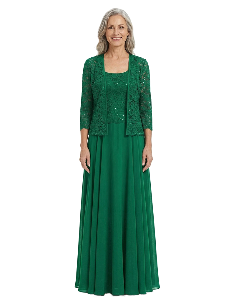 ChicSew Long Sleeve Lace Jacket Lace Beaded Long Chiffon Casual Mother Of The Bride And Groom Dresses