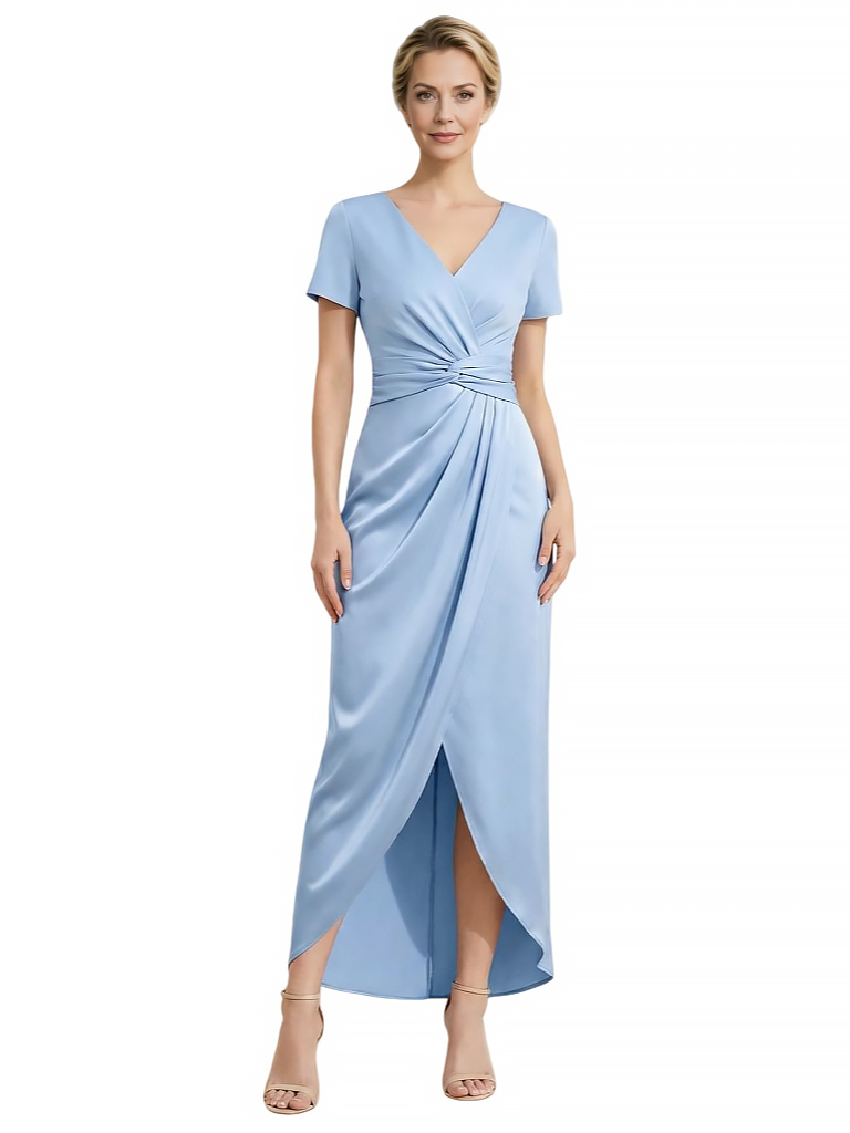 Elegant V-Neck Short Sleeves Ruching Side Slit Mermaid Mother Of The Bride Dresses