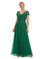V-Neck Mother Of The Bride Dress Short Lace Sleeves Maxi Gown Formal Wedding Attire