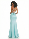Sexy V-Neck Silky Satin Mermaid Long Formal Dresses Spaghetti Straps Side Slit