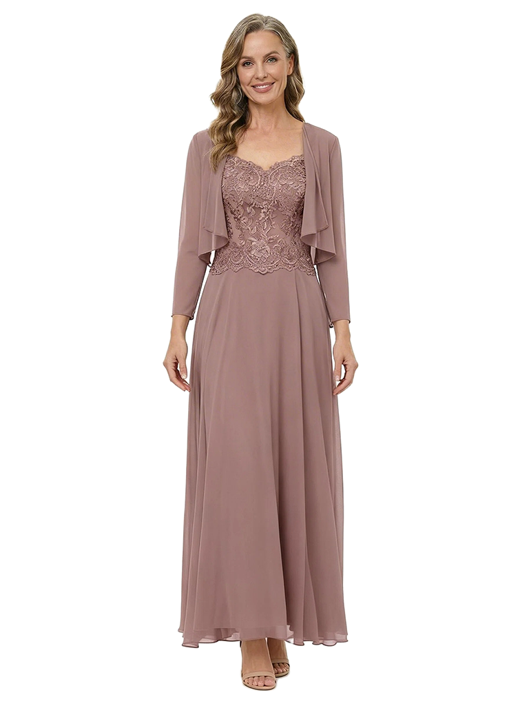 ChicSew Lace Bodice A-Line V-Neck Chiffon Long Sleeves Mother Of The Groom Dresses With Jacket