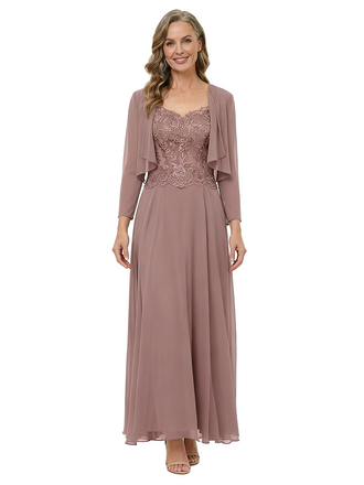 ChicSew Lace Bodice A-Line V-Neck Chiffon Long Sleeves Mother Of The Groom Dresses With Jacket