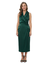 ChicSew V-Neck Sleeveless Satin Wrap Tea Length Sheath Mother of the Bride Dress