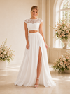 ChicSew Beautiful Jewel Cap Sleeves Chiffon A-Line Floor-Length Wedding Dresses With Side Slit