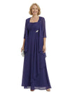 Square Neck Chiffon Mother Of The Bride Two Piece Maxi Gown Formal Wedding Guest Dress