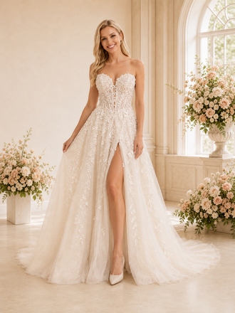 ChicSew Unique Sweetheart A-Line Sleeveless Lace Tulle Side Slit Long Wedding Dresses