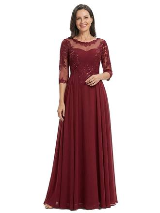 ChicSew Modern Illusion A-Line Mother Of The Groom Gowns Lace Applique Chiffon Floor Length