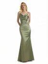 Sexy Cowl Neck Silky Satin Mermaid Maxi Evening Gowns For Women Criss Cross