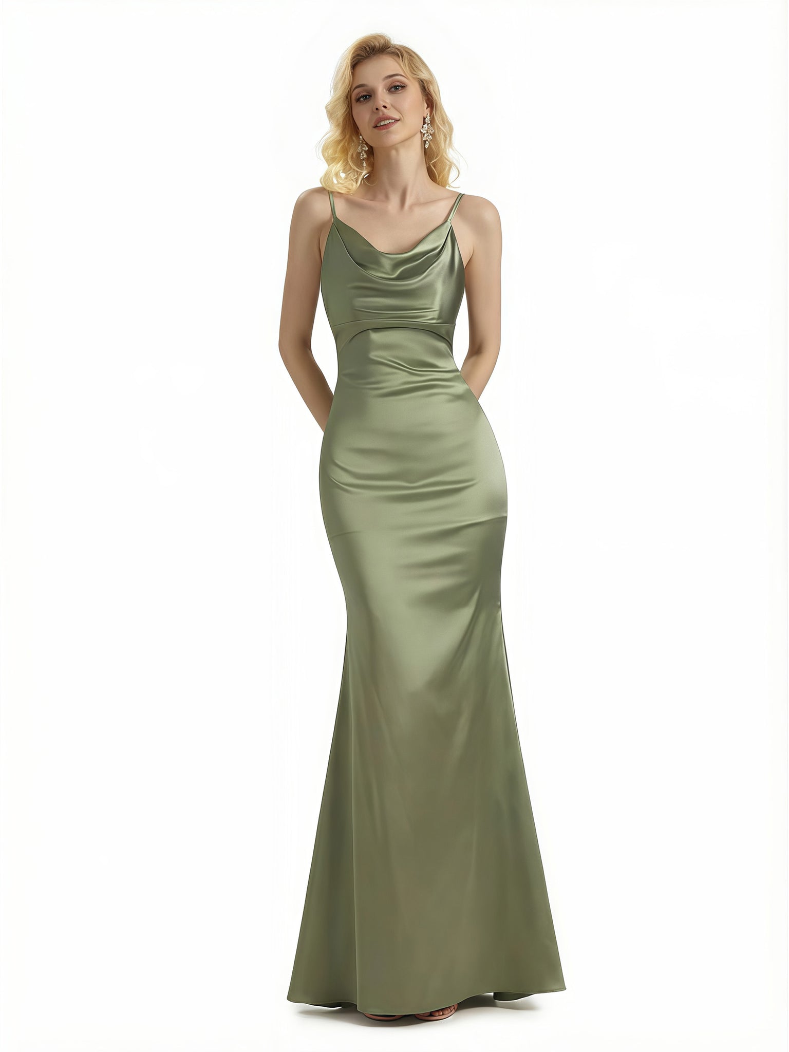 Sexy Cowl Neck Silky Satin Mermaid Maxi Evening Gowns For Women Criss Cross