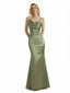 Sexy Cowl Neck Silky Satin Mermaid Maxi Evening Gowns For Women Criss Cross