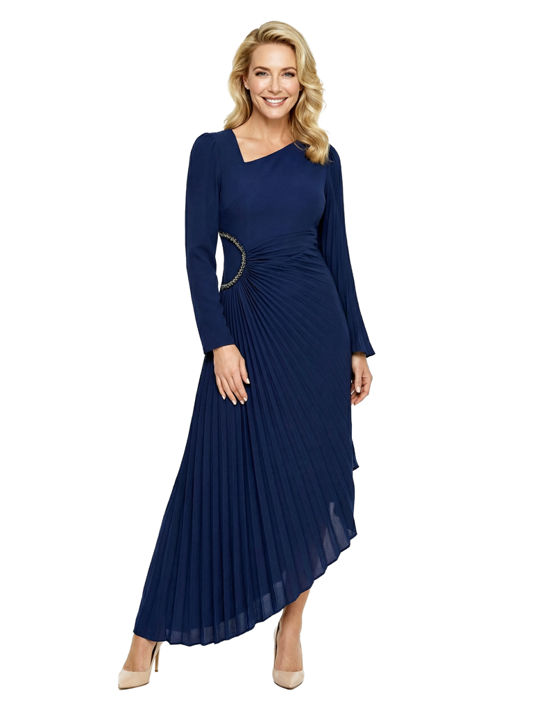 Chicsew Mother of The Bride Dresses Asymmetrical Long Sleeve Chiffon High Low Gown Unique Beaded Formal Wedding Event Dress