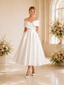 ChicSew Elegant Off The Shoulder A-Line Sleeveless Satin Tea-Length Wedding Dresses With Pocket