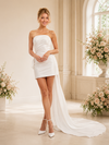 ChicSew Simple Strapless Ruching Satin Sheath Mini Wedding Dresses With Train