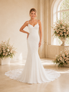 ChicSew Elegant Spaghetti Straps V-Neck Crepe Floor-Length Wedding Dress With Lace Appliques
