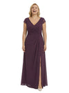 Elegant V-Neck Cap Sleeves Chiffon Sheath Mother Of The Bride Dress With Side Slit