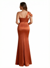 Elegant One Shoulder Side Slit Mermaid Silky Satin Long Formal Dresses