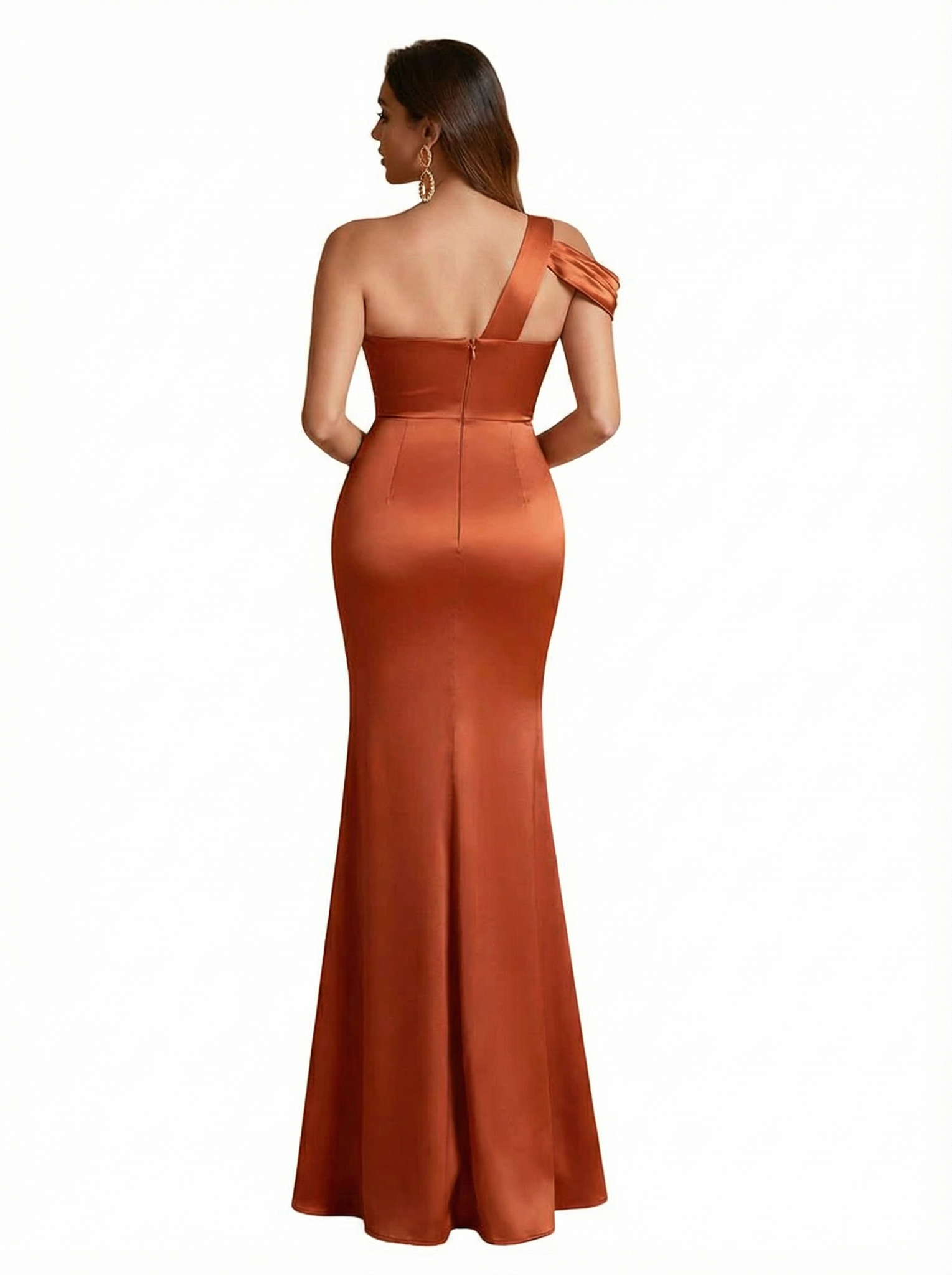 Elegant One Shoulder Side Slit Mermaid Silky Satin Long Formal Dresses