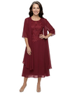 ChicSew Jewel 3/4 Sleeve Chiffon Jacket Lace Tea Length Chiffon Mother Of The Bride And Groom Dresses