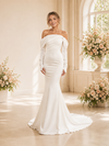 ChicSew Elegant Mermaid Crepe Ruched Off The Shoulder Long Sleeves Floor-Length Wedding Dress
