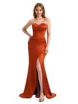Sexy Sweetheart Silky Satin Side Split V-Neck Mermaid Maxi Bridesmaid Dresses Online