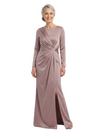 ChicSew Jewel Long Sleeve Soft Satin Side Slit Floor-Length Mother of the Bride Dresses