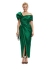 Chic Asymmetrical Neckline Ruched Satin Mermaid Dress For Mother Of The Bride