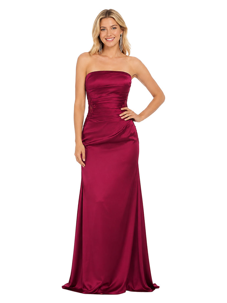 ChicSew Beautiful Strapless Lace Ruched Mermaid Floor Length Satin Formal Bridesmaid Dresses For Gala