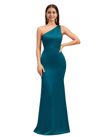 Sexy Mermaid One Shoulder Soft Satin Floor-Length Beauty Bridesmaid Dresses