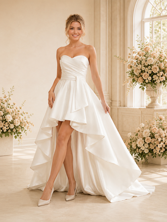 ChicSew Classy Sweetheart Ruching Sleeveless Satin A-Line High-Low Wedding Dress