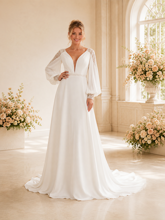 ChicSew Sexy A-Line Lace Chiffon Long Sleeves Deep V-Neck Long Wedding dresses
