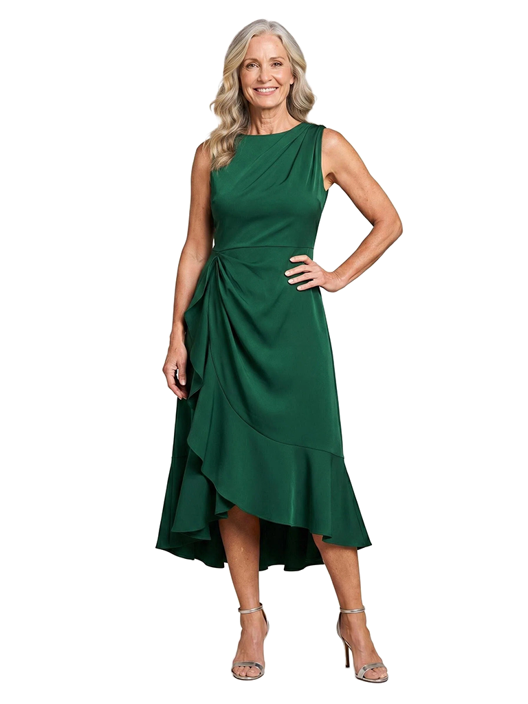 ChicSew Elegant Round Neck Silky Satin Mother Of The Bride Dress Tea-length A-Line Gown