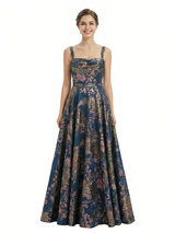 Elegant Floral Spaghetti Straps A-Line Long Formal Evening Dresses