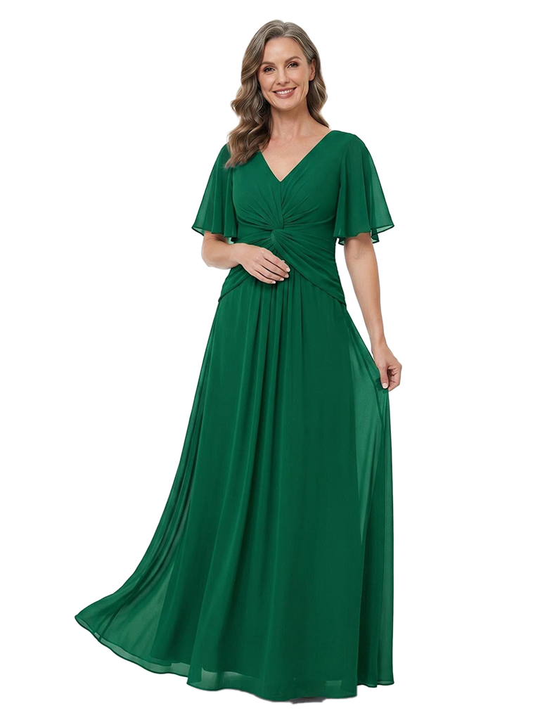 ChicSew V-Neck Flutter Sleeve Chiffon A-Line Floor Length Mother of the Bride Dress