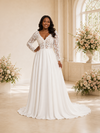 ChicSew Elegant Unique V-Neck Long Sleeves Lace Chiffon A-Line Maxi Wedding Dress
