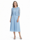 ChicSew Jewel Lace Chiffon Mother of The Bride Two Piece Tea-Length Dress with 3/4 Sleeves Jacket