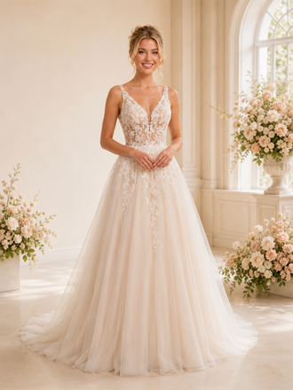 ChicSew Sexy V-Neck Lace Tulle Sleeveless A-Line Floor-Length Wedding Dresses