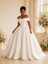 ChicSew Fancy Elegant Off The Shoulder Ruched Boning A-Line Satin Maxi Wedding Dress