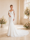 ChicSew Classy V-Neck Long Sleeves Lace Tulle Mermaid Maxi Wedding Dress With Long Train