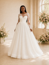 ChicSew Elegant A-Line Illusion Long Sleeves Lace Appliques Tulle Maxi Wedding Dress