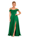ChicSew Elegant Cold Shoulder Boning Side Slit A-Line Floor-Length Satin Bridesmaid Dresses