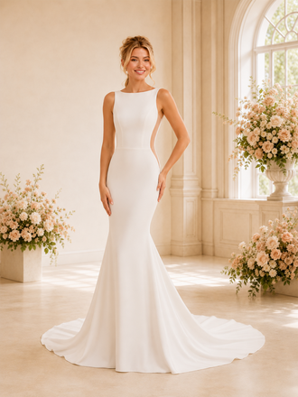 ChicSew Unique Bateau Sleeveless Mermaid Crepe Maxi Long Wedding Dresses