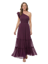 ChicSew One Shoulder Ruffle Chiffon Tiered A-Line Long Mother of the Bride Dress