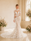 ChicSew Romantic High Neck Long Sleeves Lace Tulle Mermaid Wedding Dresses With Applique