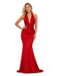 ChicSew Sexy Halter Deep V-Neck Ruched Waist Mermaid Floor-Length Satin Evening Gowns Modern Bridesmaid Dresses