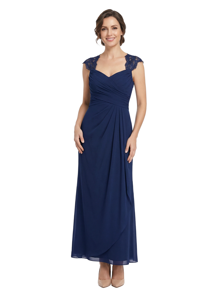 Chicsew Elegant V-Neck Sleeveless Sheath Lace Appliques Chiffon Mother Of The Bride Dress