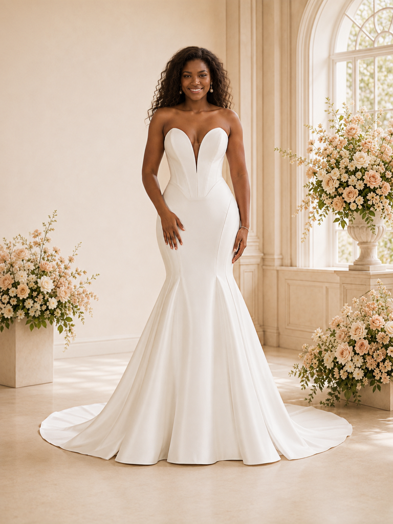 ChicSew Fancy Sweetheart Mermaid Satin Floor-Length Wedding Dress With Button
