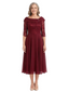 ChicSew Asymmetric Long Sleeve Lace Tea Length Chiffon Casual Mother Of The Bride Dresses