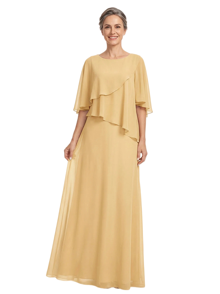 ChicSew Modern Ruffle Bodice A-Line Chiffon Mother Of The Bride Gowns With Half Sleeves